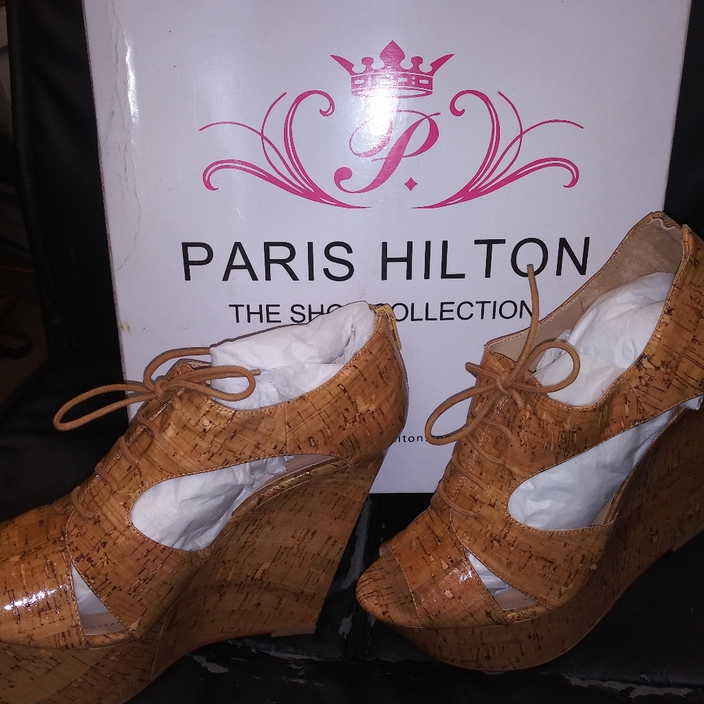 Paris Hilton NEW Aubrie Cork Wedges